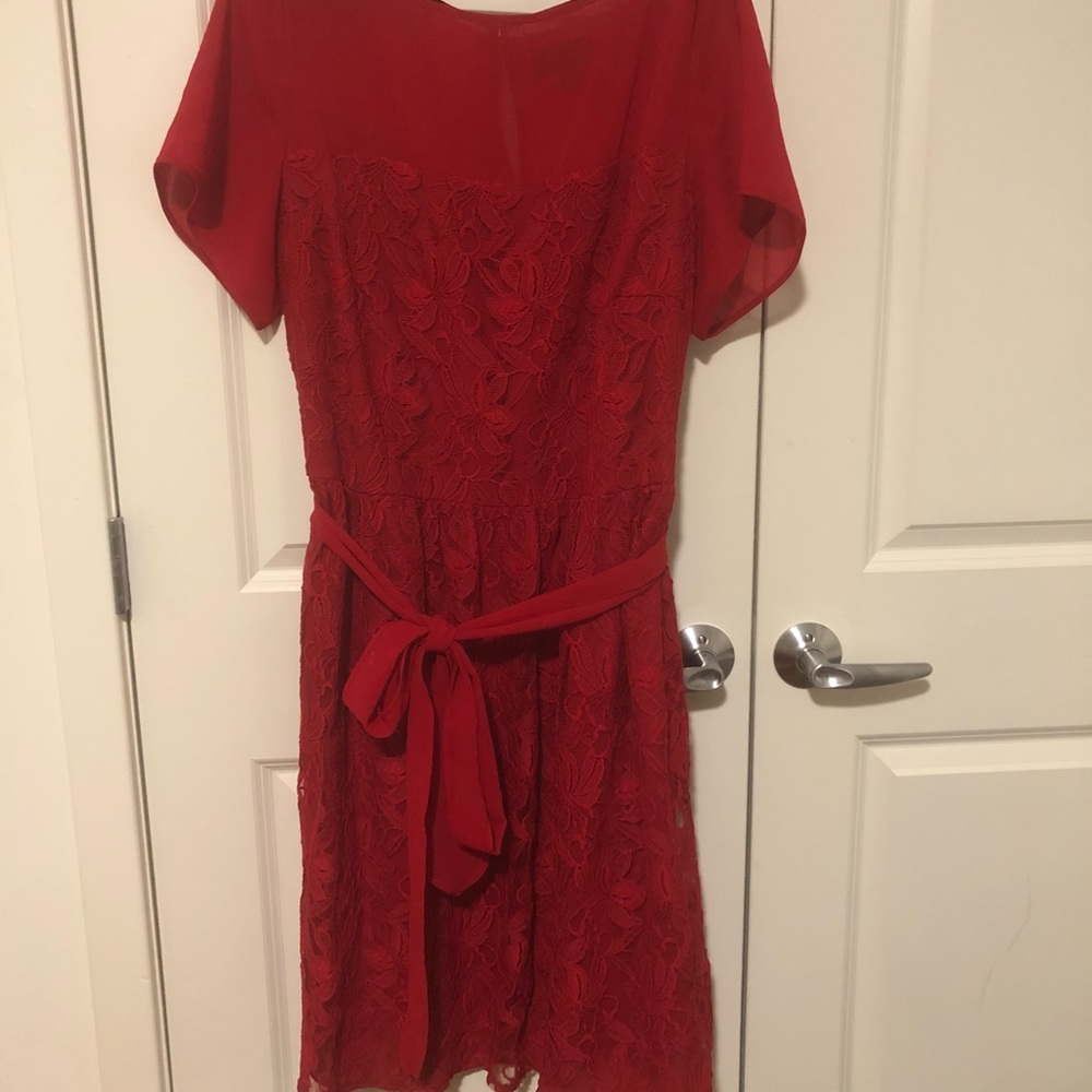 Plus sized red sheer and lace dress